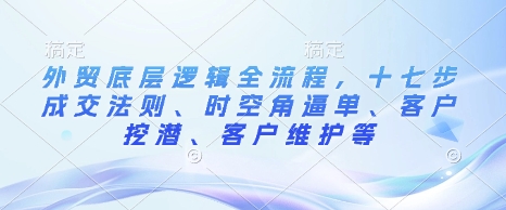 外贸底层逻辑全流程，十七步成交法则、时空角逼单、客户挖潜、客户维护等-云创网